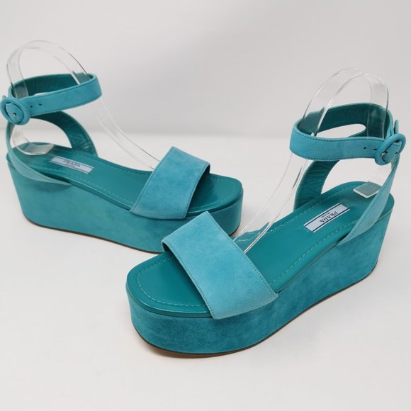 Prada Blue Suede Wedge Platform Heels - Picture 3 of 13